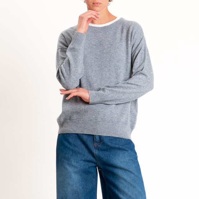 Zeroassoluto-Maglia girocollo 100% LANA MERINO - grigio melange