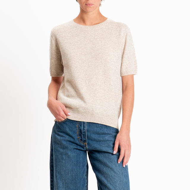 Zeroassoluto-Maglia 100% LANA MERINO mezza manica - Beige