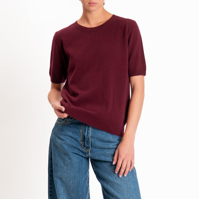 Zeroassoluto-Maglia 100% LANA MERINO mezza manica - Bordeaux