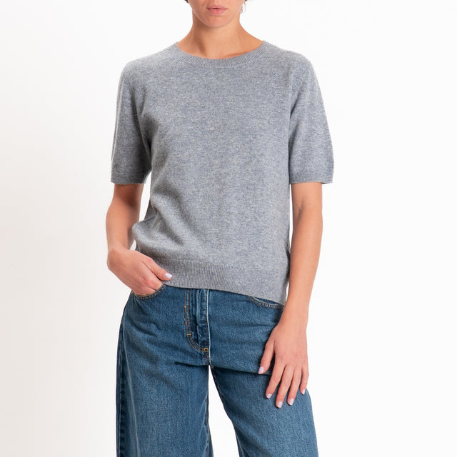 Zeroassoluto-Maglia 100% LANA MERINO mezza manica - grigio melange