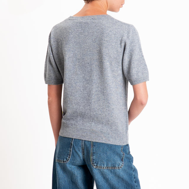Zeroassoluto-Maglia 100% LANA MERINO mezza manica - grigio melange