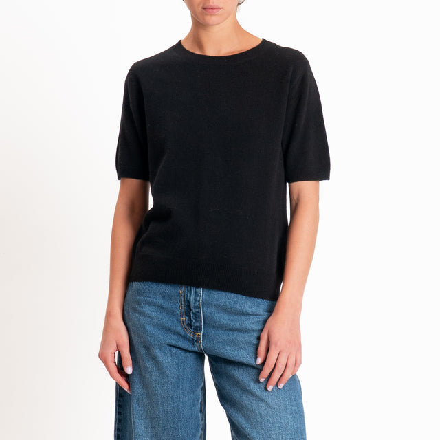 Zeroassoluto-Maglia 100% LANA MERINO mezza manica - Nero