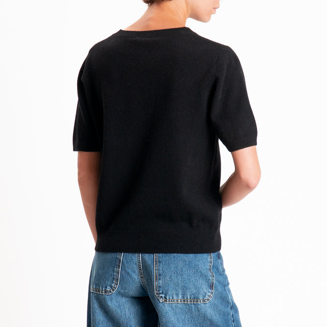 Zeroassoluto-Maglia 100% LANA MERINO mezza manica - Nero