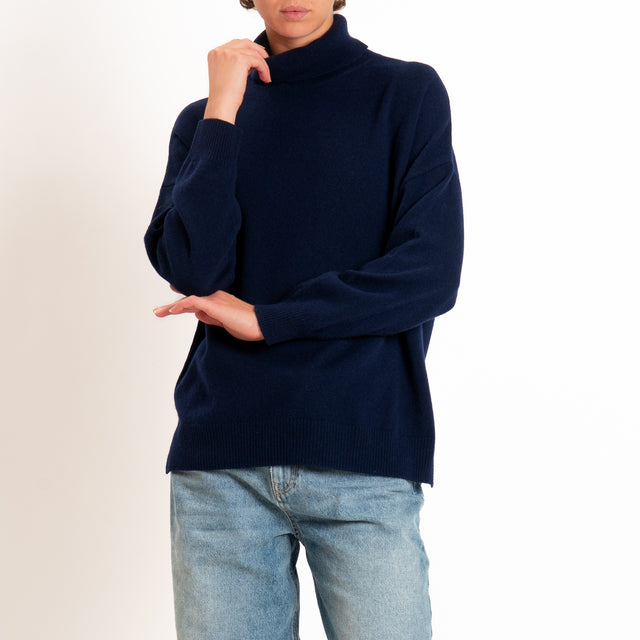 Zeroassoluto-Maglia collo alto 100% LANA MERINO - blu
