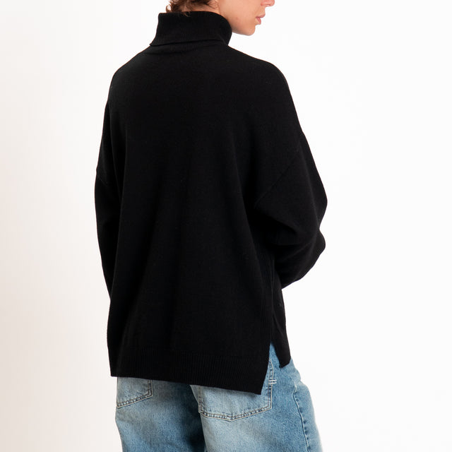 Zeroassoluto-Maglia collo alto 100% LANA MERINO - nero