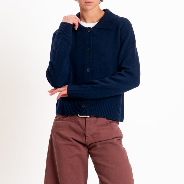 Zeroassoluto-Cardigan polo 100% LANA MERINO SOFT - blu