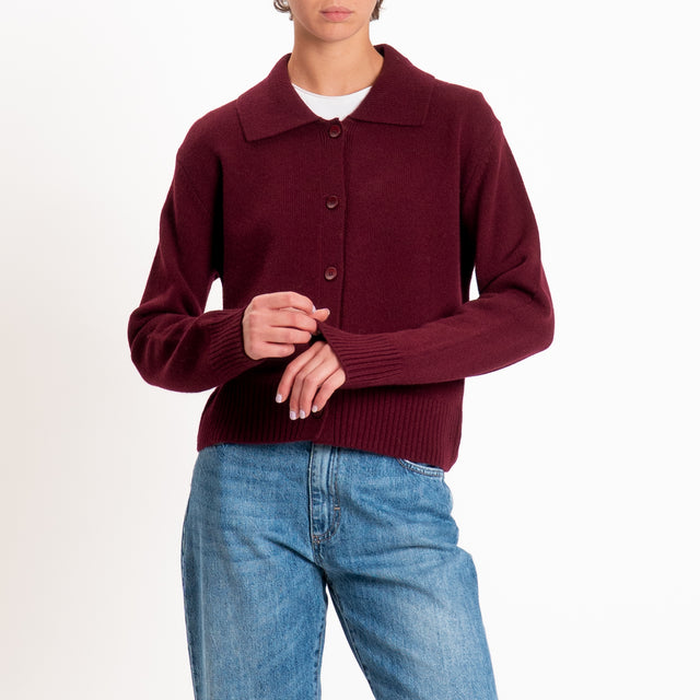 Zeroassoluto-Cardigan polo 100% LANA MERINO SOFT - Bordeaux