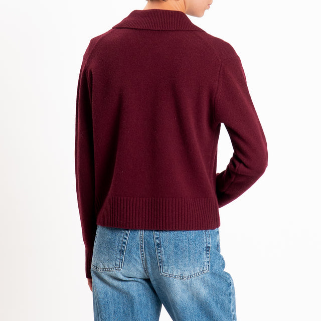 Zeroassoluto-Cardigan polo 100% LANA MERINO SOFT - Bordeaux