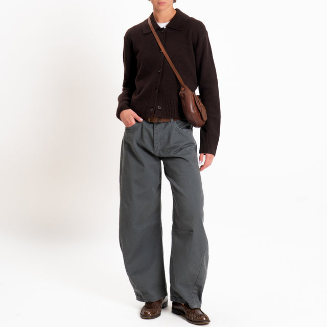 Zeroassoluto-Cardigan polo 100% LANA MERINO SOFT - choco