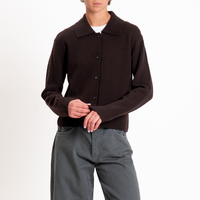 Zeroassoluto-Cardigan polo 100% LANA MERINO SOFT - choco