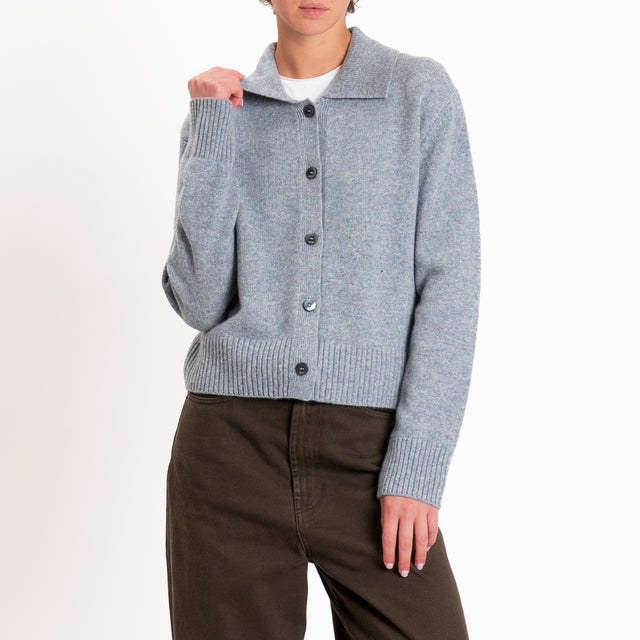 Zeroassoluto-Cardigan polo 100% LANA MERINO SOFT  - grigio melange
