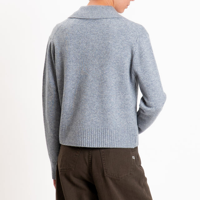 Zeroassoluto-Cardigan polo 100% LANA MERINO SOFT  - grigio melange