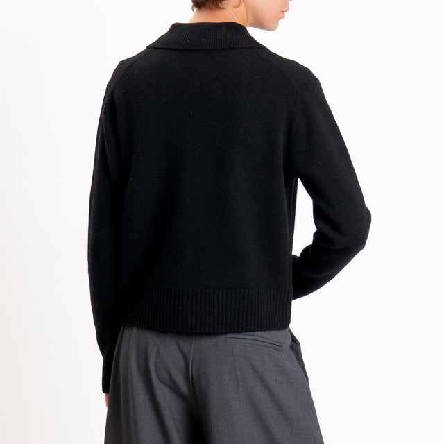 Zeroassoluto-Cardigan polo 100% LANA MERINO SOFT - nero