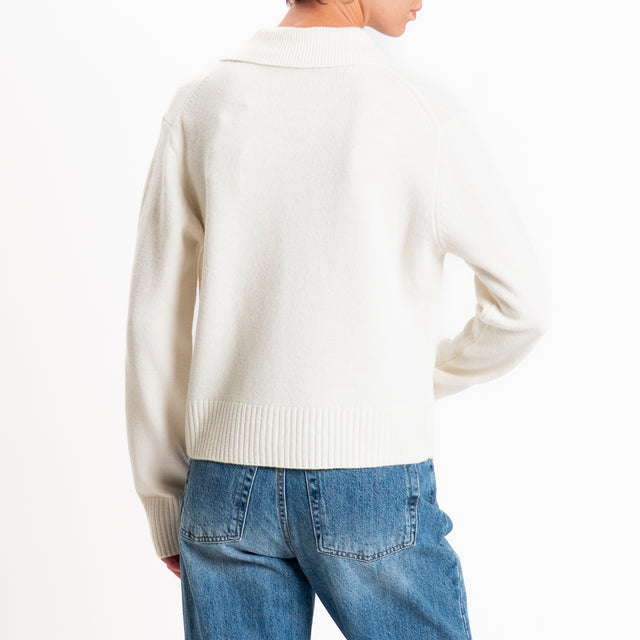 Zeroassoluto-Cardigan polo 100% LANA MERINO SOFT - panna