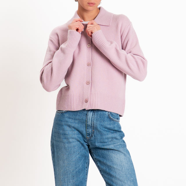Zeroassoluto-Cardigan polo 100% LANA MERINO SOFT  - rosa
