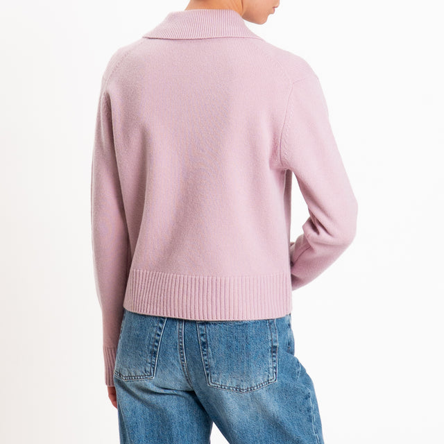 Zeroassoluto-Cardigan polo 100% LANA MERINO SOFT  - rosa