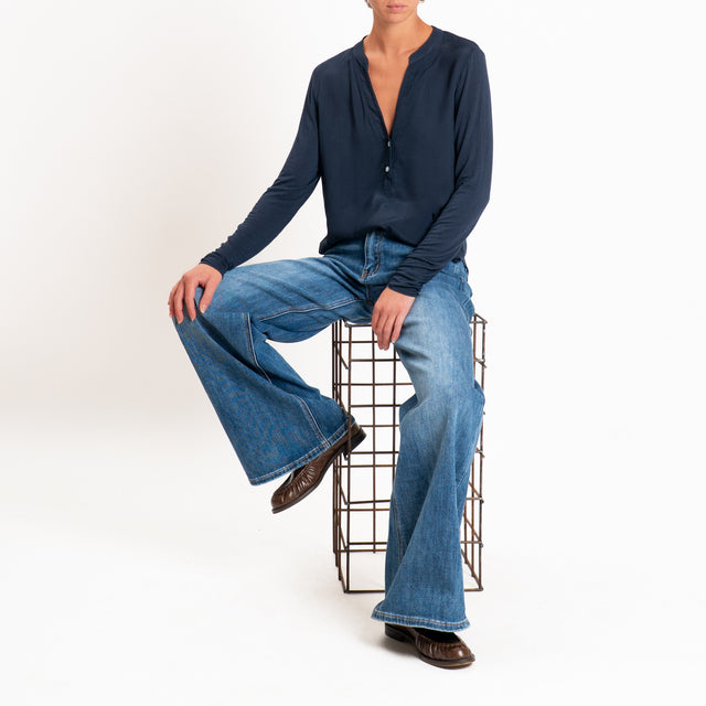 Zeroassoluto-Camicia chester manica lunga - blu