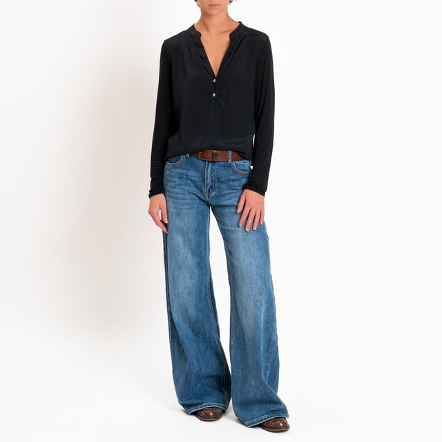 Zeroassoluto-Camicia chester manica lunga - nero