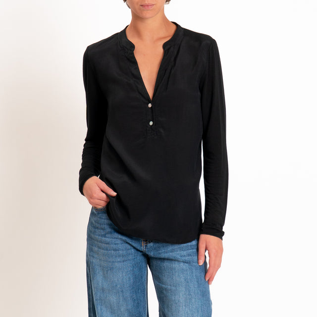 Zeroassoluto-Camicia chester manica lunga - nero