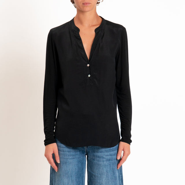Zeroassoluto-Camicia chester manica lunga - nero