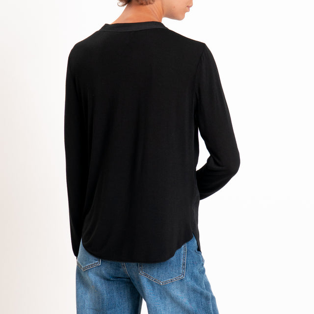Zeroassoluto-Camicia chester manica lunga - nero