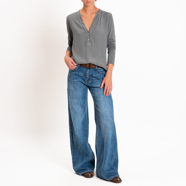 Zeroassoluto-Camicia chester manica lunga - piombo