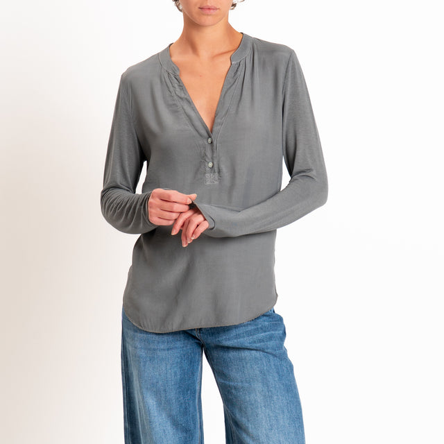 Zeroassoluto-Camicia chester manica lunga - piombo