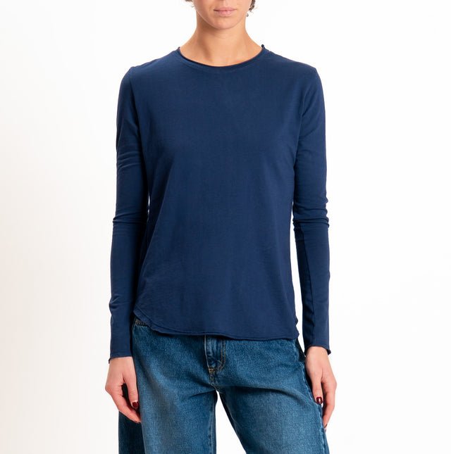 Zeroassoluto-T-shirt girocollo cotone fiammato - blu
