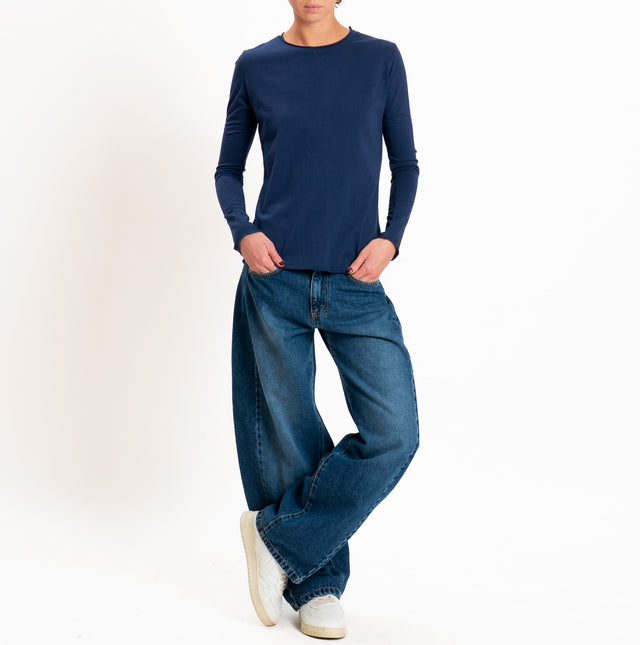 Zeroassoluto-T-shirt girocollo cotone fiammato - blu