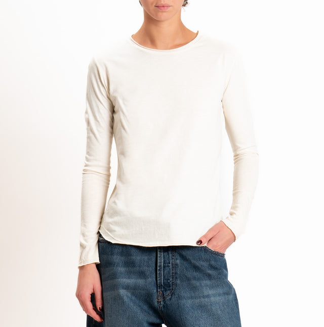 Zeroassoluto-T-shirt girocollo cotone fiammato - burro