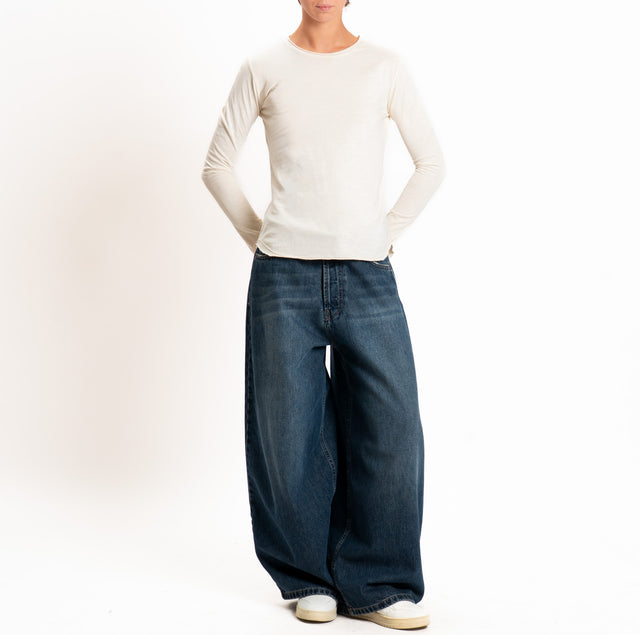Zeroassoluto-T-shirt girocollo cotone fiammato - burro