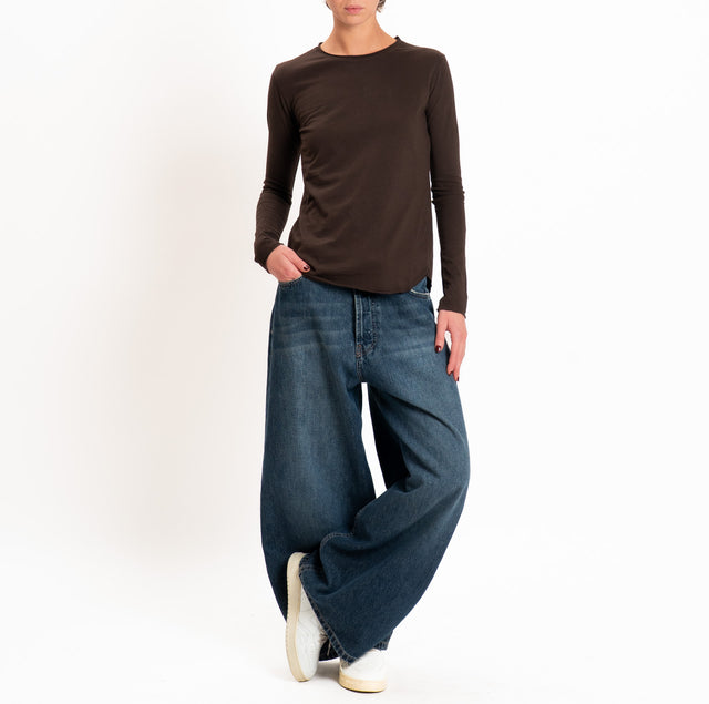 Zeroassoluto-T-shirt girocollo cotone fiammato - choco