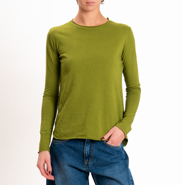 Zeroassoluto-T-shirt girocollo cotone fiammato - oliva
