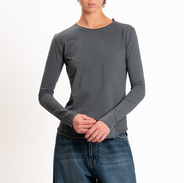 Zeroassoluto-T-shirt girocollo cotone fiammato - piombo