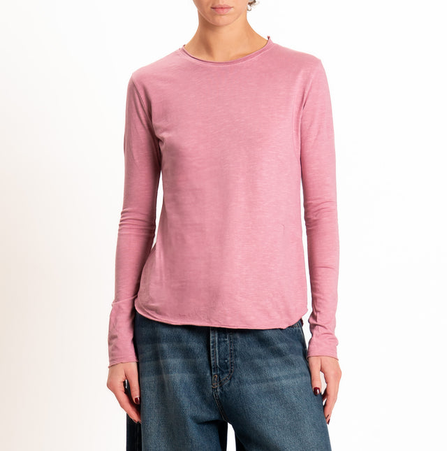 Zeroassoluto-T-shirt girocollo cotone fiammato - rosa