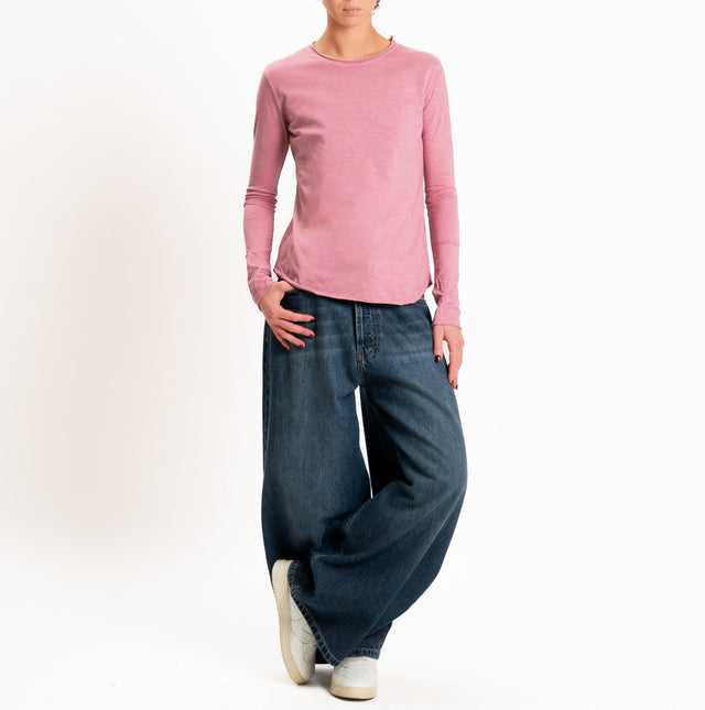 Zeroassoluto-T-shirt girocollo cotone fiammato - rosa