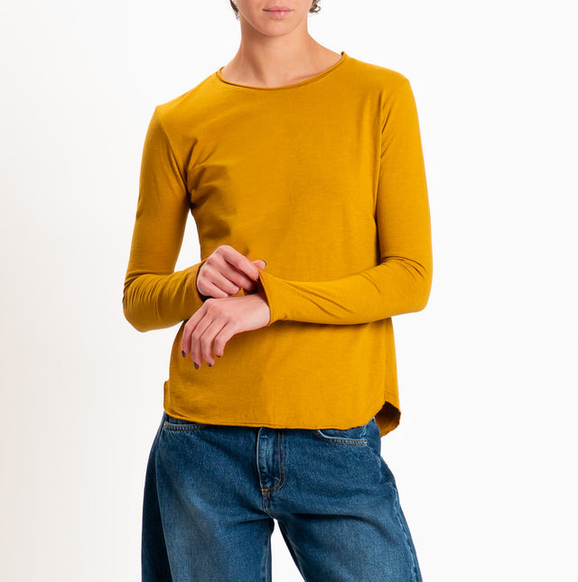 Zeroassoluto-T-shirt girocollo cotone fiammato - Senape
