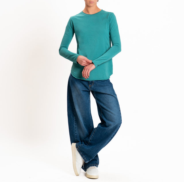 Zeroassoluto-T-shirt girocollo cotone fiammato - smeraldo