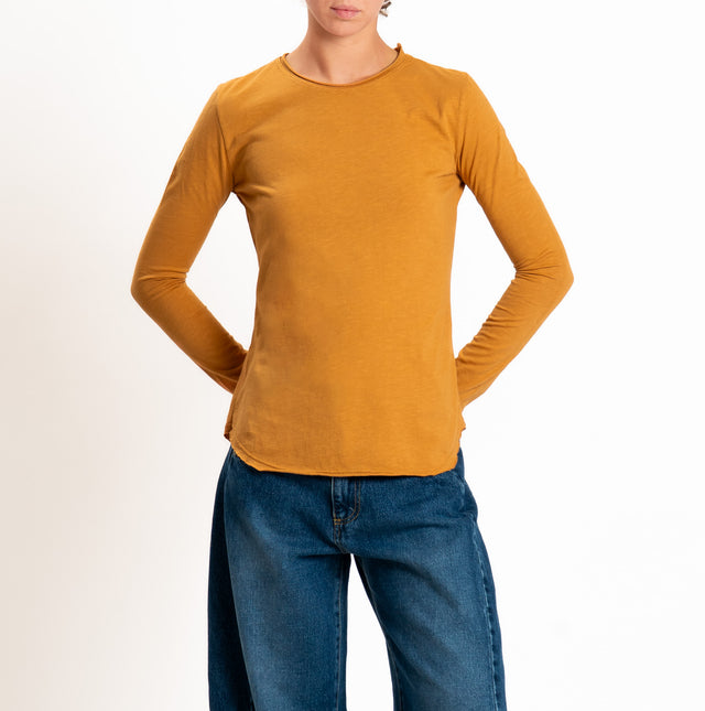 Zeroassoluto-T-shirt girocollo cotone fiammato - caramel
