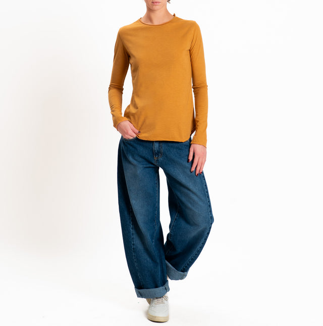 Zeroassoluto-T-shirt girocollo cotone fiammato - caramel