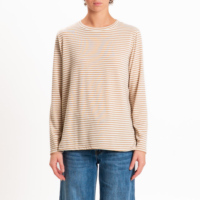 Zeroassoluto-T-shirt girocollo righe in jersey - panna/beige