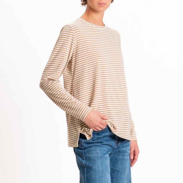 Zeroassoluto-T-shirt girocollo righe in jersey - panna/beige