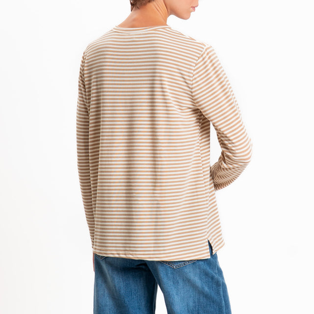 Zeroassoluto-T-shirt girocollo righe in jersey - panna/beige