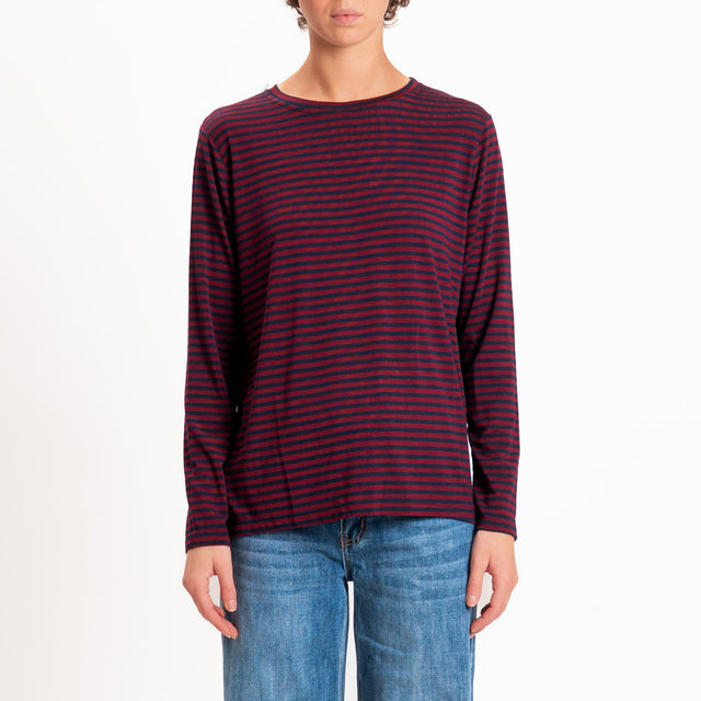 Zeroassoluto-T-shirt girocollo righe in jersey - vino/blu