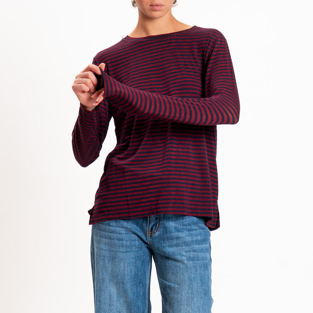 Zeroassoluto-T-shirt girocollo righe in jersey - vino/blu