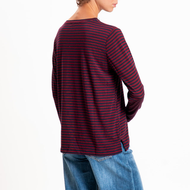 Zeroassoluto-T-shirt girocollo righe in jersey - vino/blu