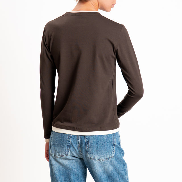 Zeroassoluto-T-shirt girocollo effetto bicolore - burro/moro