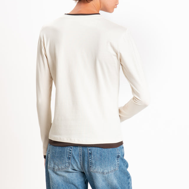 Zeroassoluto-T-shirt girocollo effetto bicolore - moro/burro