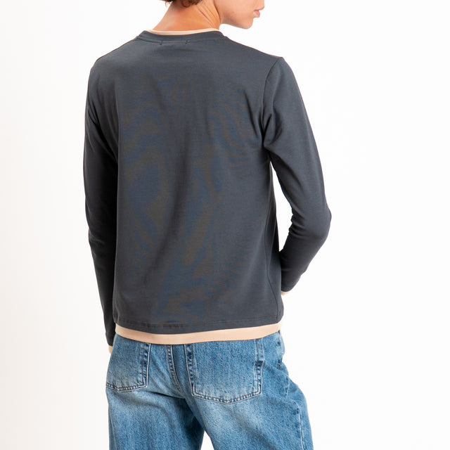 Zeroassoluto-T-shirt girocollo effetto bicolore - sabbia/piombo