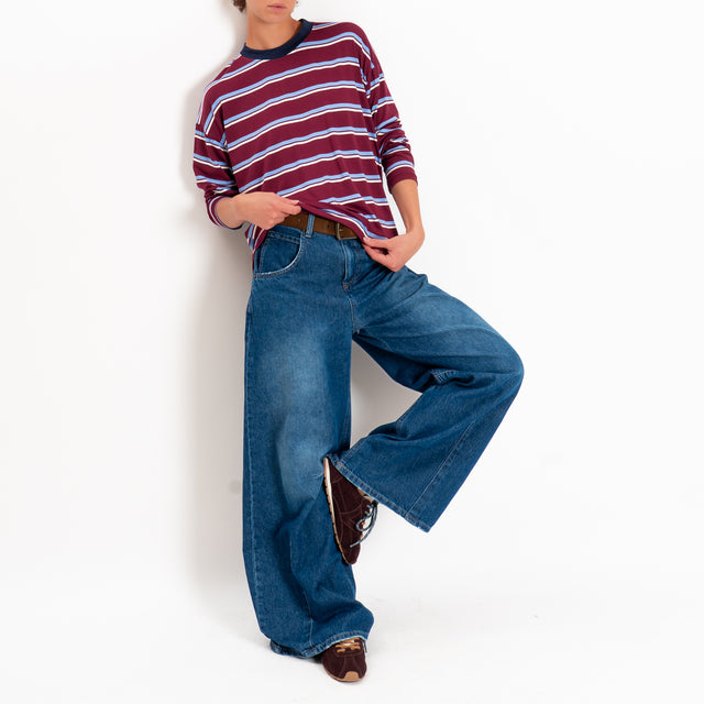 Zeroassoluto-T-shirt girocollo riga larga - blu/bordeaux/azzurro